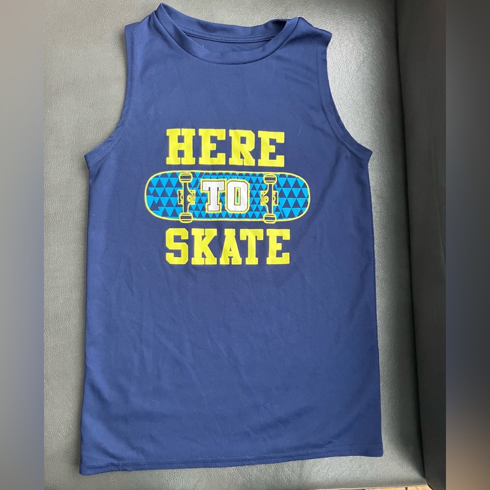 ACX HERE TO SKATE Blue Yellow Tank Top Kids Size Medium Skateboard Activewear
